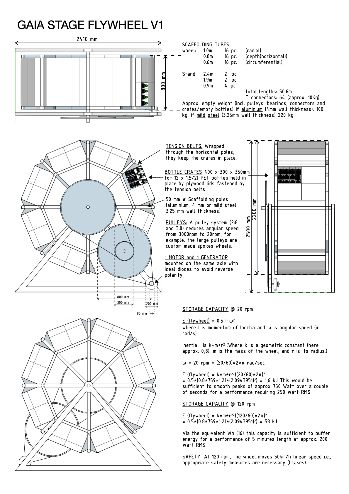 GaiaStage flywheel technical drawing with annotations