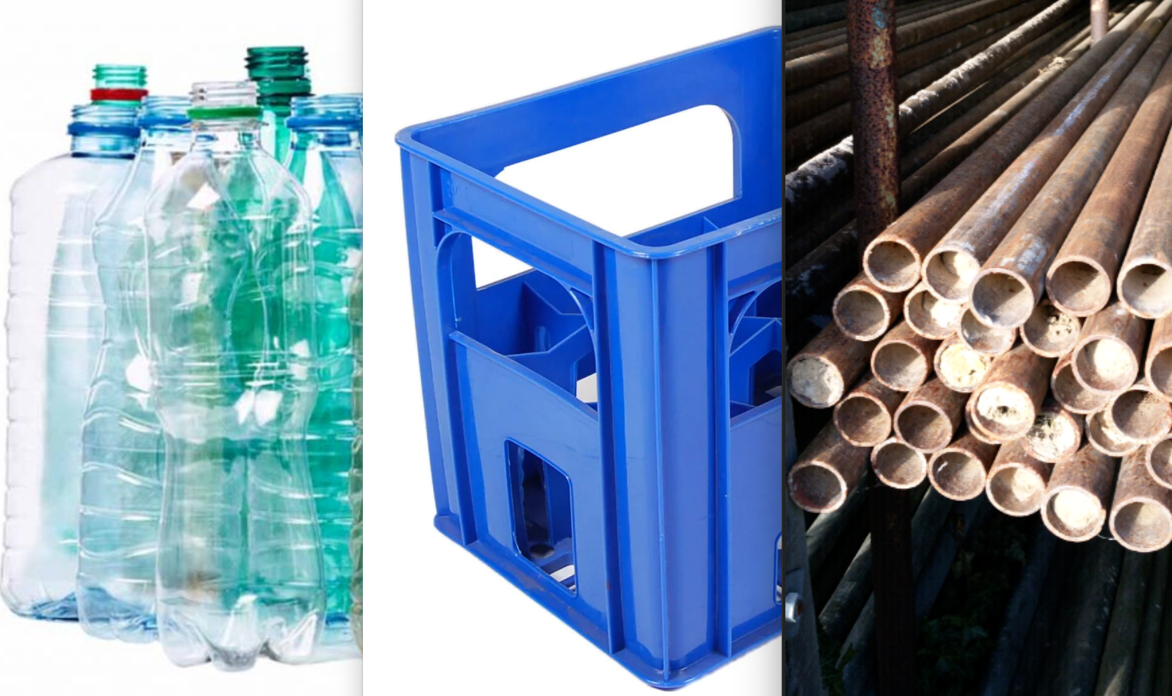 Discarded bottles, crates and scaffolding poles